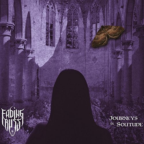 "Album cover with a person in a hooded cloak standing before a ruined Gothic building."