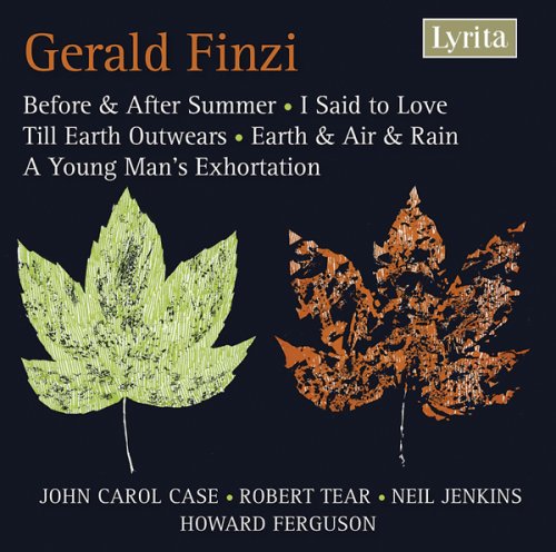 Gerald Finzi CD cover with green and red leaves on a black background.