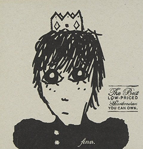 Black and white sketch of a crowned face with large eyes, album art.