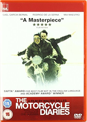DVD cover for "The Motorcycle Diaries" featuring two men on a motorcycle.