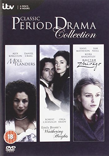 DVD cover with three period drama posters on a dark purple background.