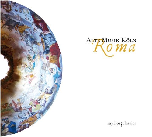 "CD cover with colorful circular image and 'Alte Musik Köln Roma' text on white background."