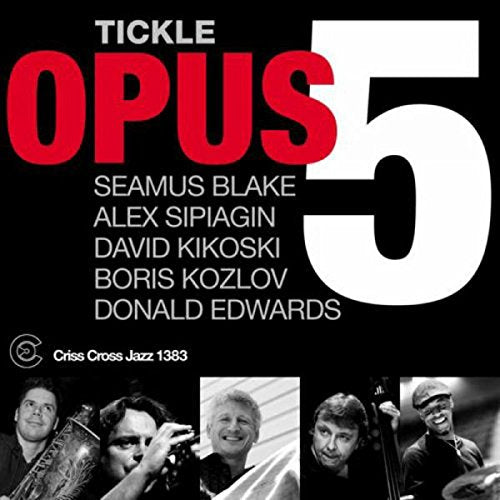 "CD cover with 'TICKLE OPUS 5' in red and white on black background, featuring four musicians."