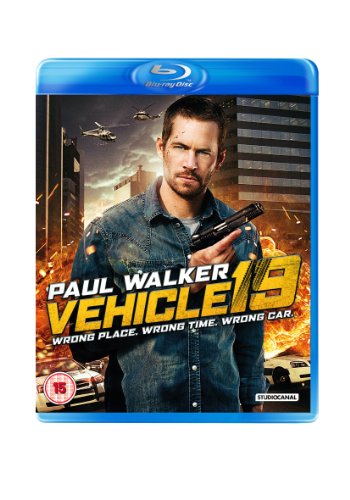 “Vehicle 19” Blu-ray cover featuring Paul Walker holding a gun in a city.