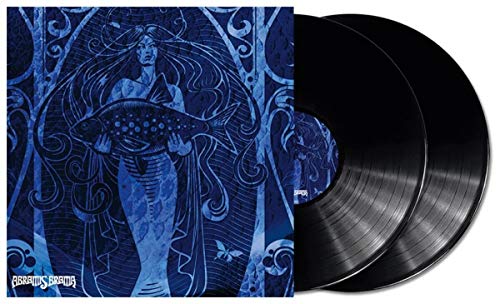 "Blue album cover with mermaid illustration, partially covering two black vinyl records."