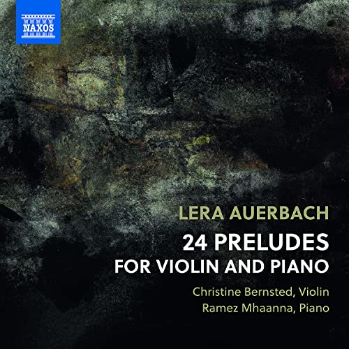 CD cover for Lera Auerbach’s “24 Preludes” with dark, textured background.