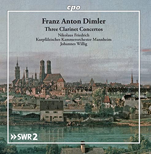 CD cover for Franz Anton Dimler’s clarinet concertos with a cityscape.
