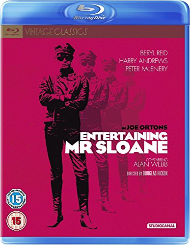 Blu-ray cover for "Entertaining Mr Sloane" featuring three figures in uniform.