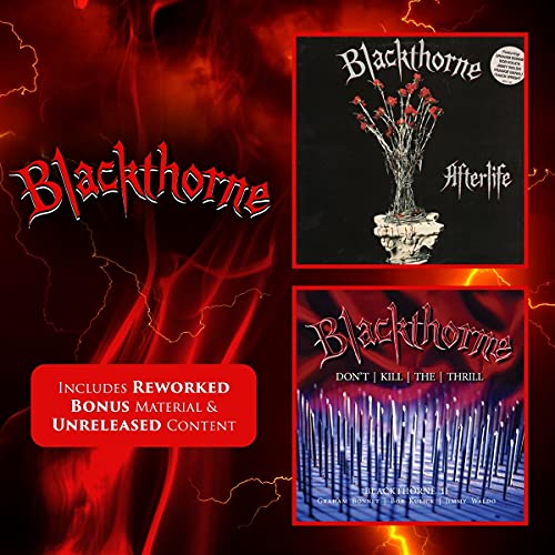 CD cover for Blackthorneās āAfterlife/Don't Kill The Thrillā with red floral imagery.
