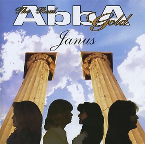 "CD cover with silhouettes of four people and 'ABBA GOLD' in gold lettering."