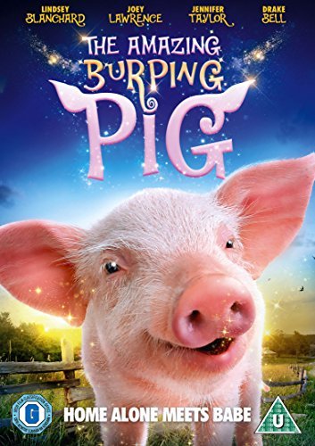 The image depicts a DVD cover featuring a smiling pig's head against a blue sky.