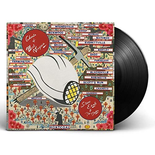 "Vinyl record with colorful cover featuring a ghost and crossed guitars."