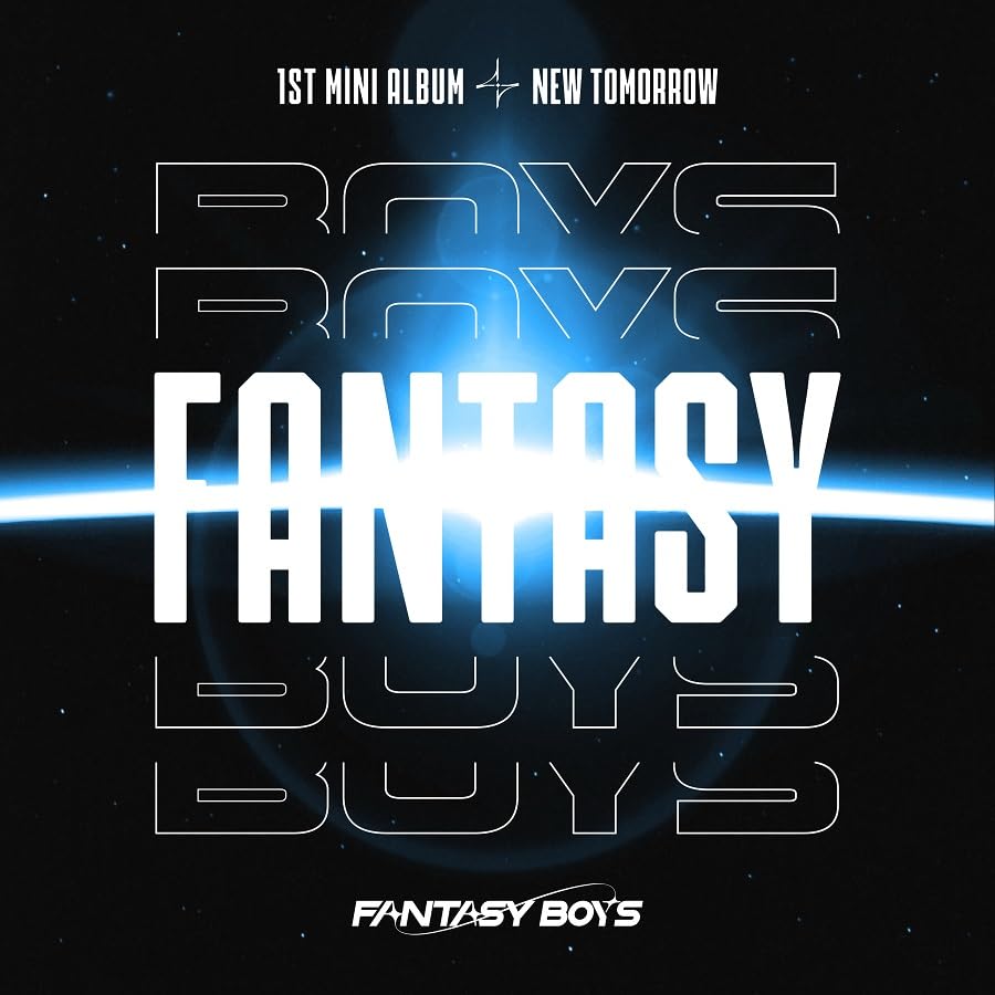 Fantasy Boys" album cover with bold, layered text and a blue light streak.