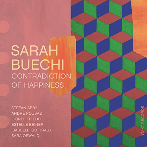 "Album cover with 3D cubes pattern and artist name 'Sarah Buechi' in yellow text."