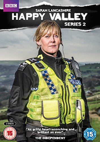 DVD cover for “Happy Valley Series 2” featuring Sarah Lancashire as a police officer.