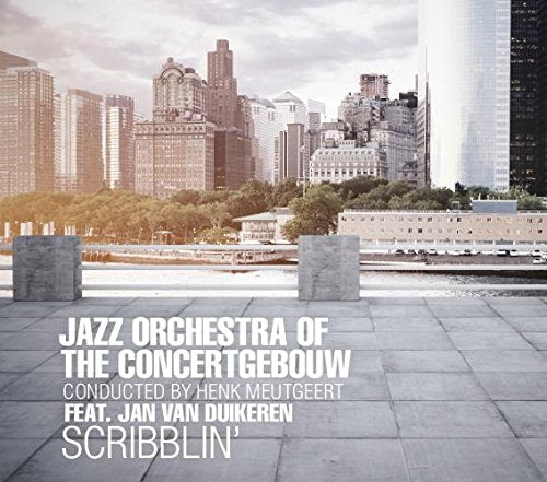 "Album cover with cityscape and text 'Jazz Orchestra of the Concertgebouw Scribblin'"."