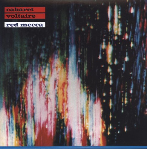 Vinyl album cover with abstract vertical light streaks and the text Cabaret Voltaire Red Mecca.