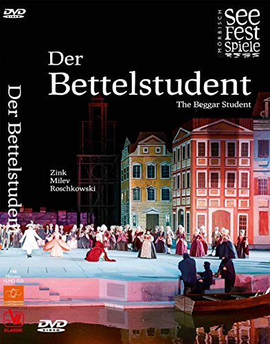 DVD cover for "Der Bettelstudent" with opera scene and colorful buildings.