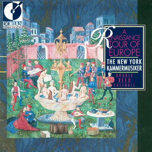 CD cover depicting a Renaissance-era garden scene with musicians.