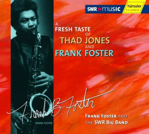 CD cover with red background, saxophonist image, and text "Frank Foster and the SWR Big Band".