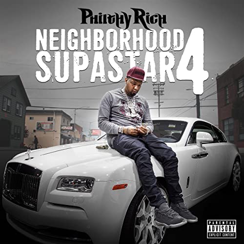 Philthy Rich album cover featuring a rapper on a white Rolls Royce.
