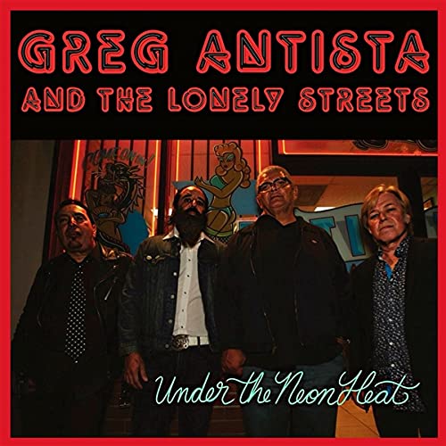 Album cover featuring four people and neon-style text, “Under the Neon Heat.”