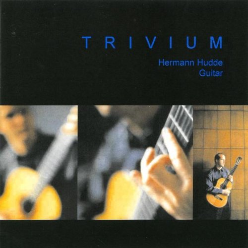 "CD cover with 'TRIVIUM' in blue on black, featuring three guitar images."
