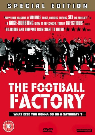 DVD cover for The Football Factory featuring a crowd of people on red background.