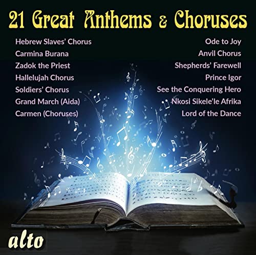 CD cover with open music book, glowing notes, and song titles.