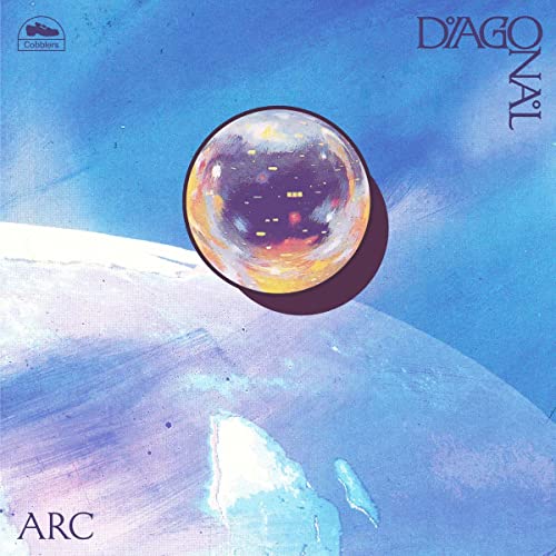 Vinyl record cover with abstract blue and orange cosmic imagery.