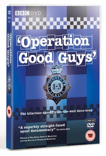 "Blue DVD case with 'Operation Good Guys' title and police badge on the front."