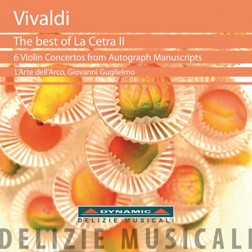 "CD cover with peaches in white wrappers and 'Vivaldi' text on orange background."