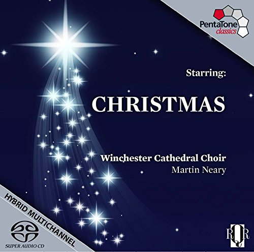 "Christmas CD cover featuring a starry Christmas tree on a dark blue background."
