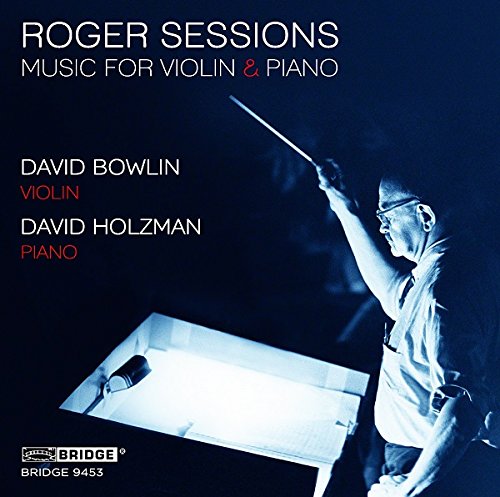 "CD cover with a conductor and piano, titled 'Roger Sessions: Music for Violin & Piano'."