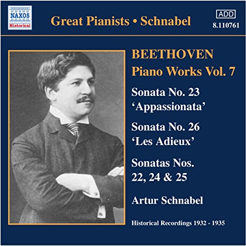 CD cover with Beethoven piano sonatas and pianist Artur Schnabel's portrait on blue background.