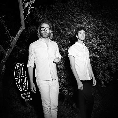 Black and white album cover featuring two men standing near trees.