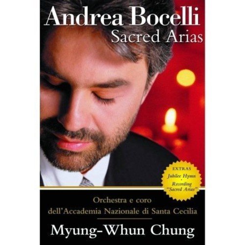 The alt text for the image is: "DVD cover featuring Andrea Bocelli with eyes closed, wearing a suit."
