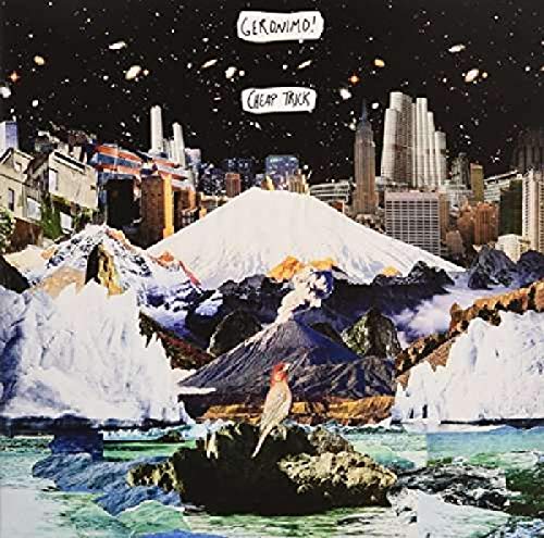 "Vinyl album cover with fantastical landscape and cityscape, featuring 'Geronimo!' and 'Cheap Trick' text."
