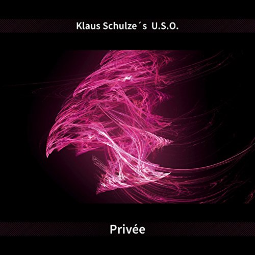 "CD cover with pink swirling lines on a black background, titled 'Klaus Schulze's U.S.O. Privée'."