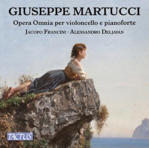"CD cover with a woman reclining on a rocky cliff, serene ocean view."