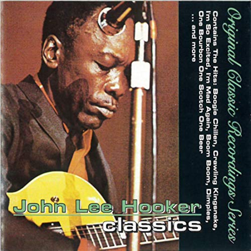 CD cover featuring John Lee Hooker singing into a vintage microphone.