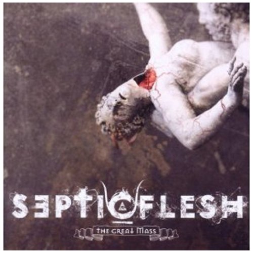 "Album cover with a mutilated statue, 'Septic Flesh - The Great Mass' text."