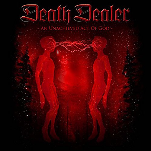 "Album cover with two red human figures and red text on a black background."