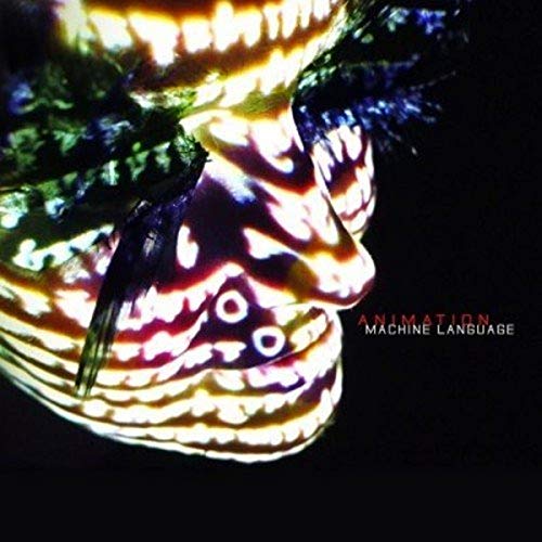 Close-up of a face with projected light patterns, album cover art.