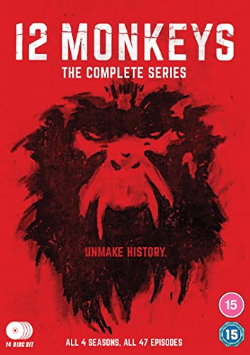 DVD cover for 12 Monkeys The Complete Series featuring a black monkey illustration on red.