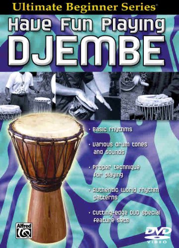 DVD cover for “Have Fun Playing Djembe” instructional video, featuring a djembe drum.