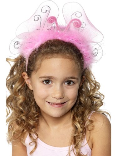 Smiffys Girl's Flashing Headband with Butterfly Wings Marabou and Tinsel - Pink
