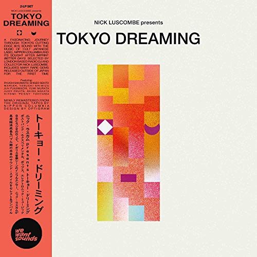 "Album cover with geometric shapes and text 'Tokyo Dreaming' on a white background."