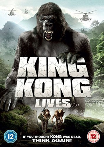 DVD cover featuring a giant ape, "King Kong Lives", with helicopters and people.