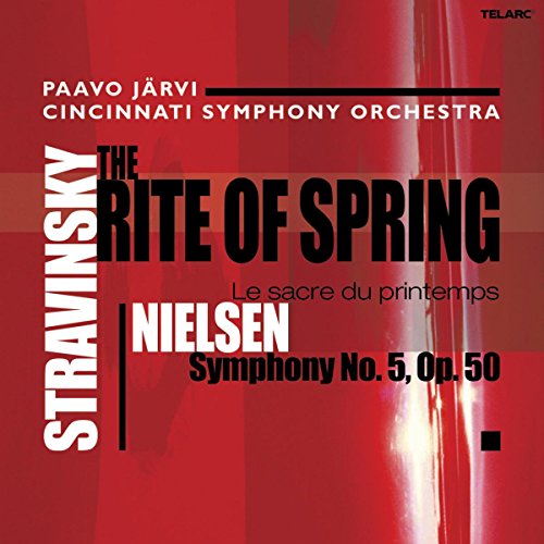 Red album cover with white and black text featuring classical music composition titles.